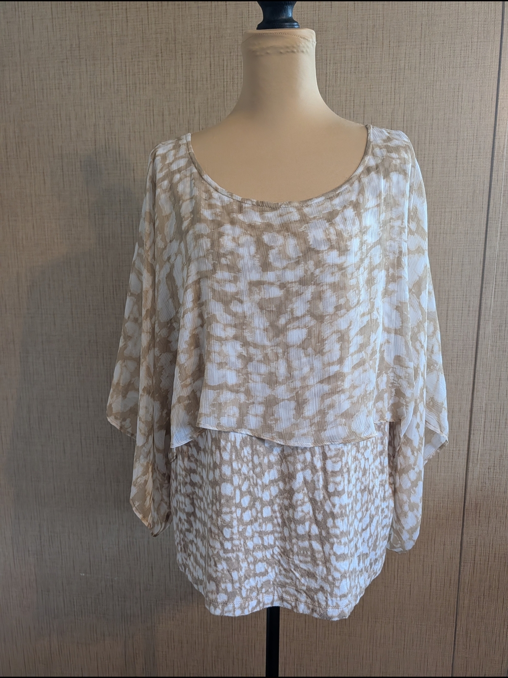 Ruby Rd. Cream & White Layered Printed Tunic Top